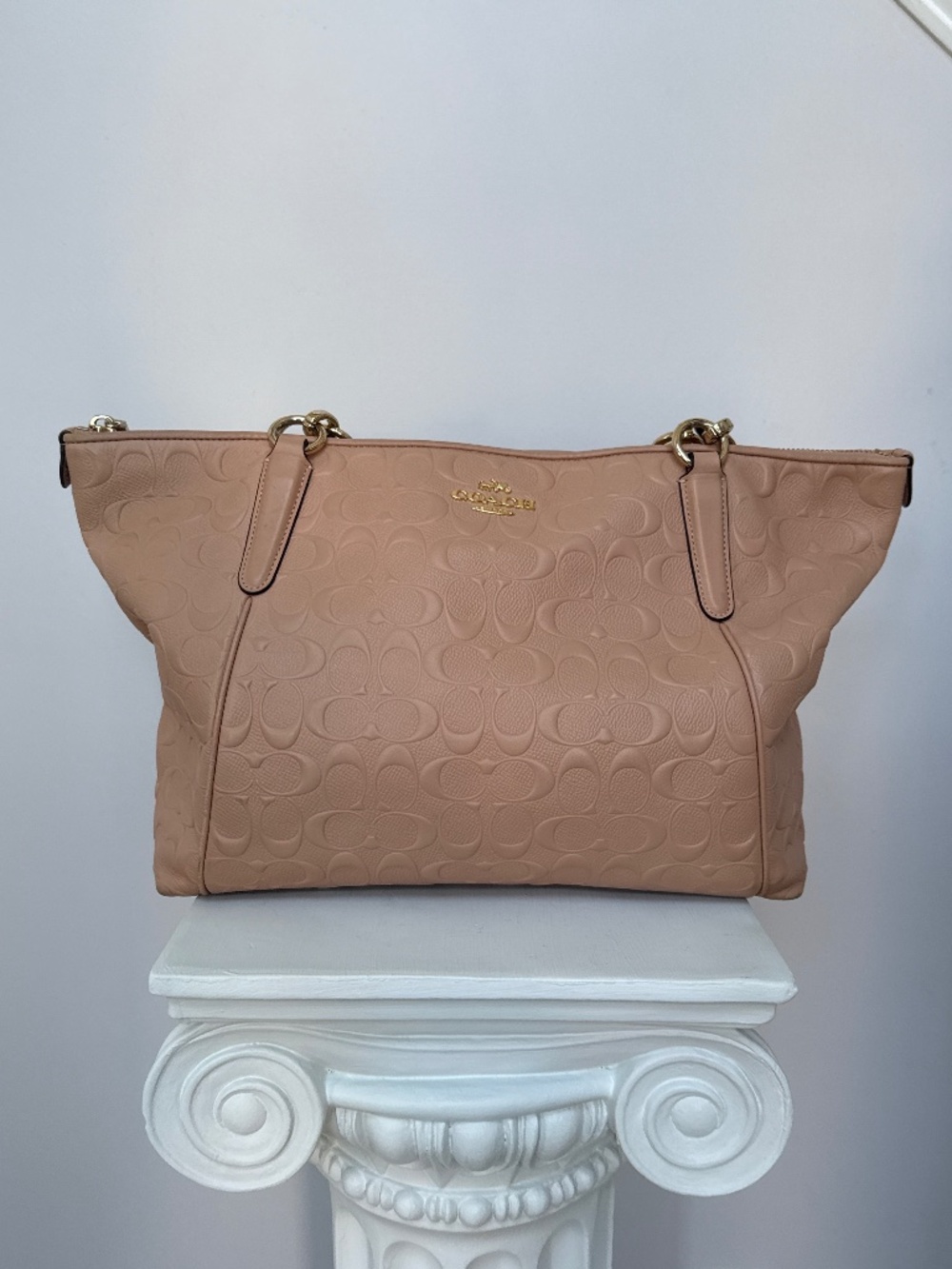 COACH Nude Pink Signature Embossed Leather Tote